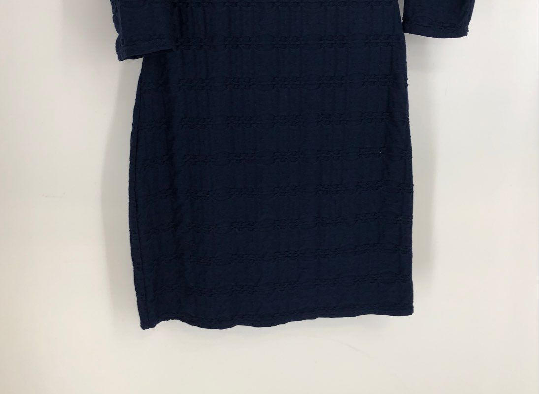 Max Studio NWT Women's Navy Blue Textured Ruched Sheath Dress 3/4 Slee