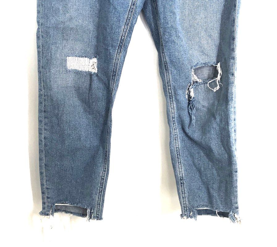 ASOS Women's Distressed Ripped High Rise Straight Leg Blue Jeans Sz 30x28