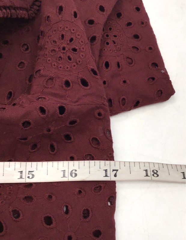 Madewell Women's Burgundy Eyelet Ruffle Peplum Blouse Sz XS