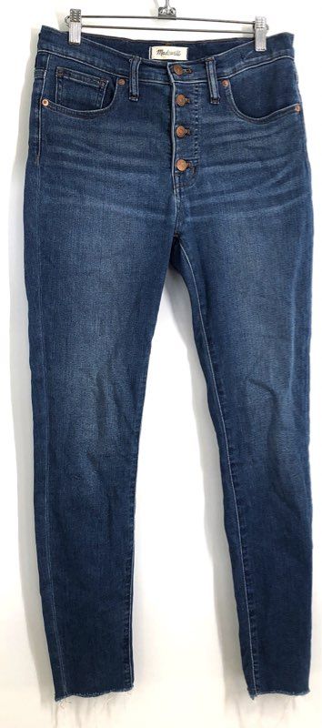 Madewell Women's 9" Mid-Rise Skinny Jeans Blue Button Fly Raw Hem Size 27