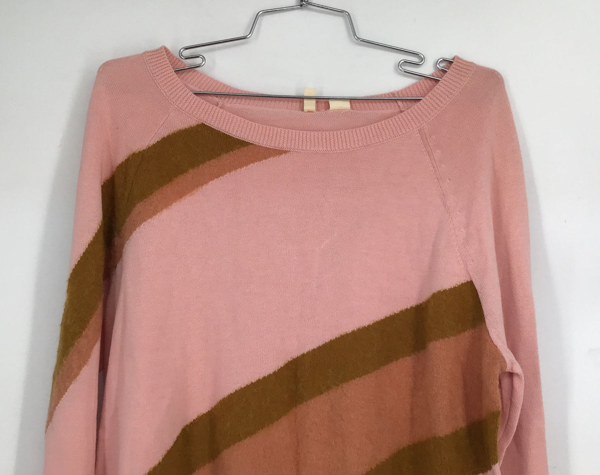 NWT Anthropologie Women&#39;s Pink Brown Long Sleeve Pullover Sweater - Size Large