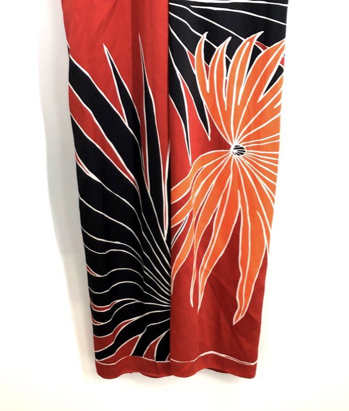 Rachel Roy Women's Red Multi Lava Combo Abstract Floral Halter Maxi Dress Sz L