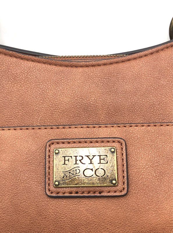 Frye and Co Brown Pebbled Satchel Handbag Crossbody Bag Antique Brass Hardware