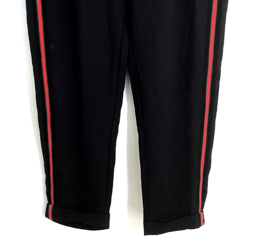 Lavender Brown Women's Black Red Side Stripe Tapered Cuffed Pants Sz S