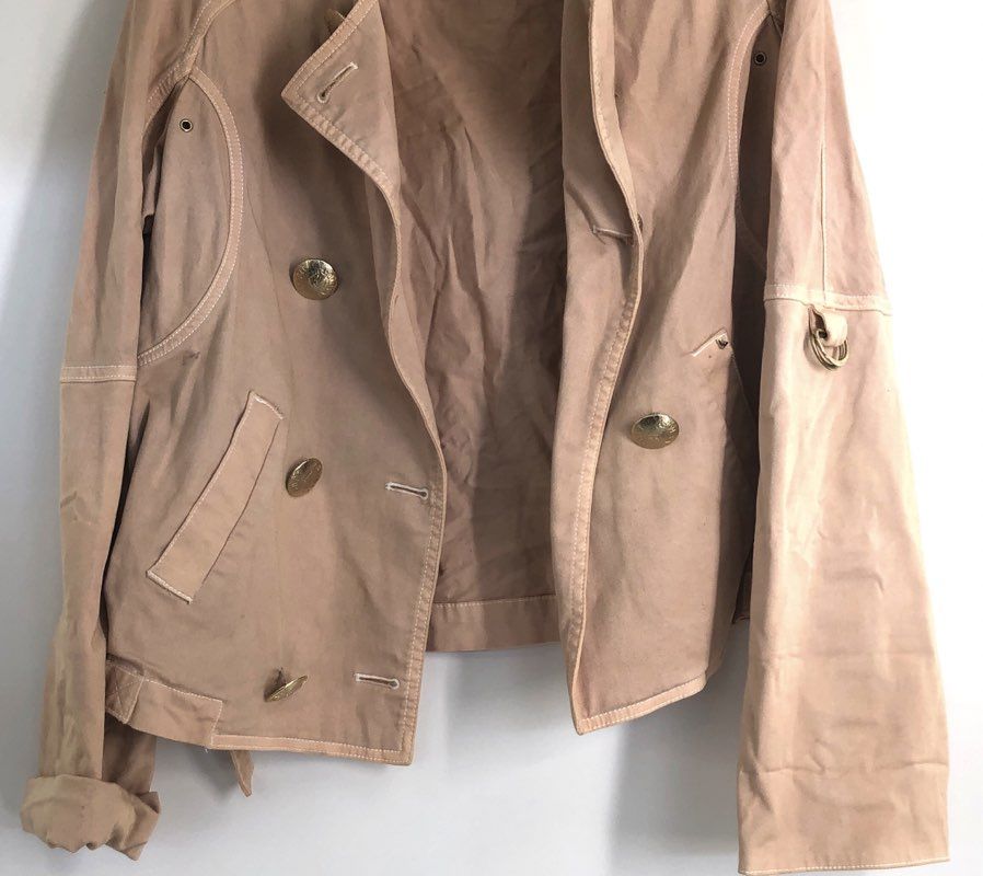 Armani Jeans Women's Beige Military Double Breasted Jacket Gold Buttons Sz 6