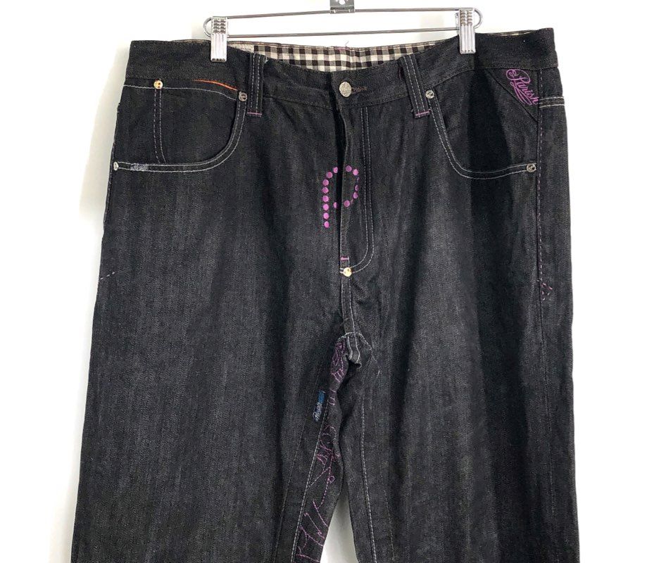 Parish Men's Dark Wash Graphic Embroidered Streetwear Jeans Sz 38