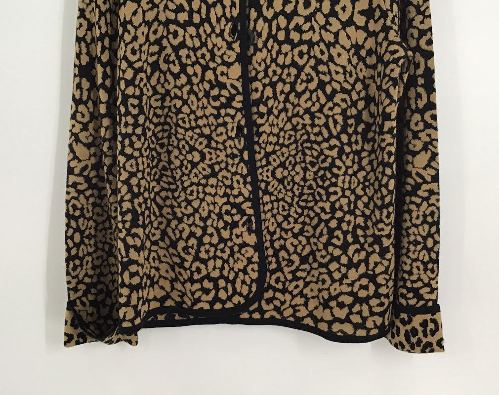 NWT Jones New York Women&#39;s Black Camel Leopard Print Cardigan Sweater - Size XL