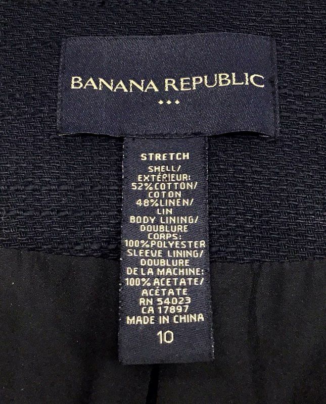Banana Republic Women's Black Textured Cotton Linen Collarless Jacket Sz 10