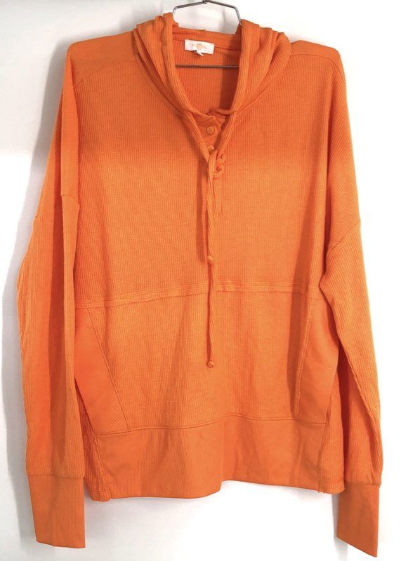 Body & Sol Women's Orange Waffle Knit Hooded Pullover Hoodie Sz XL