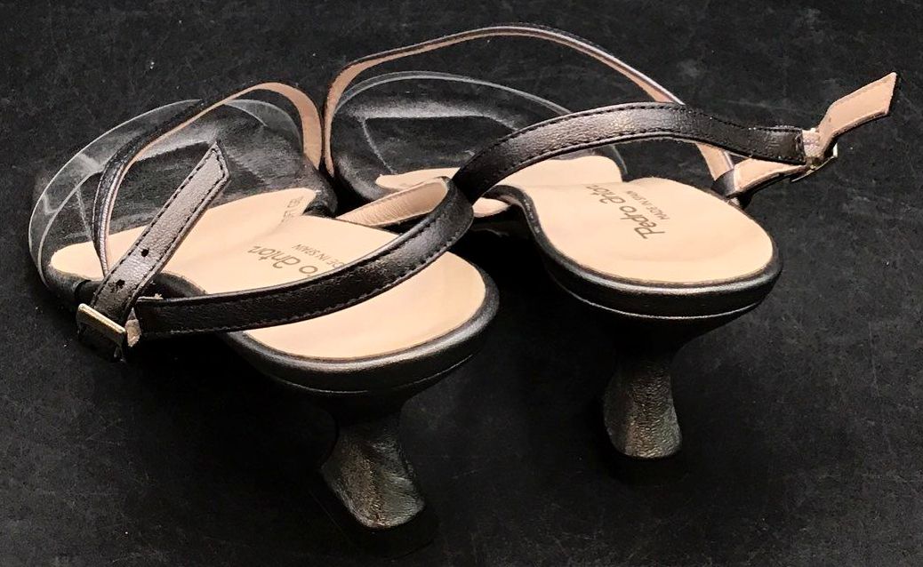 NIB Pedro Anton Women's Metallic Grey Leather Slingback Kitten Heels - Size 40