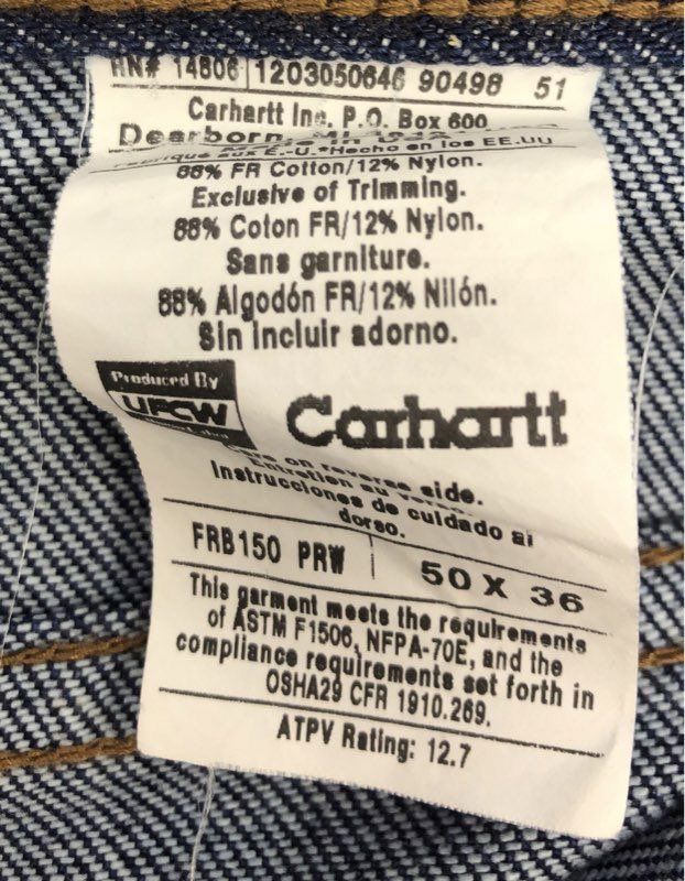 Carhartt Men's Blue FR Flame Resistant Dungaree Denim Jeans NWT Sz 50x36