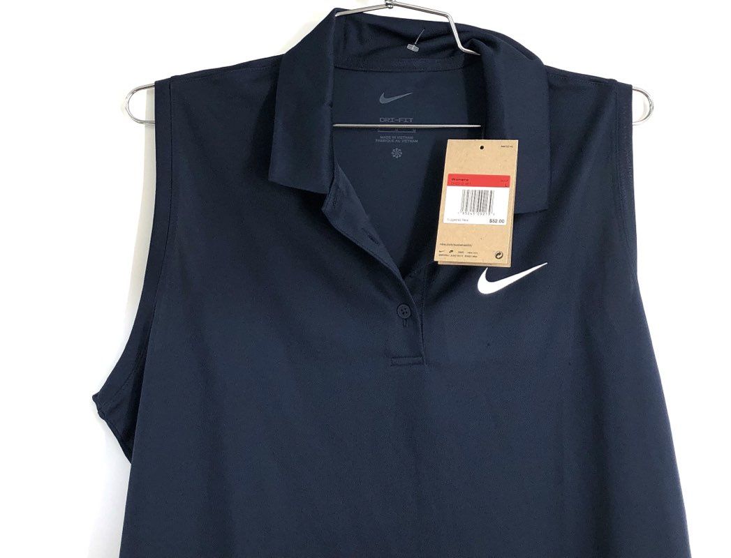 Nike Women's Navy Dri-FIT Sleeveless Golf Polo Shirt DH2312-451 NWT Sz L