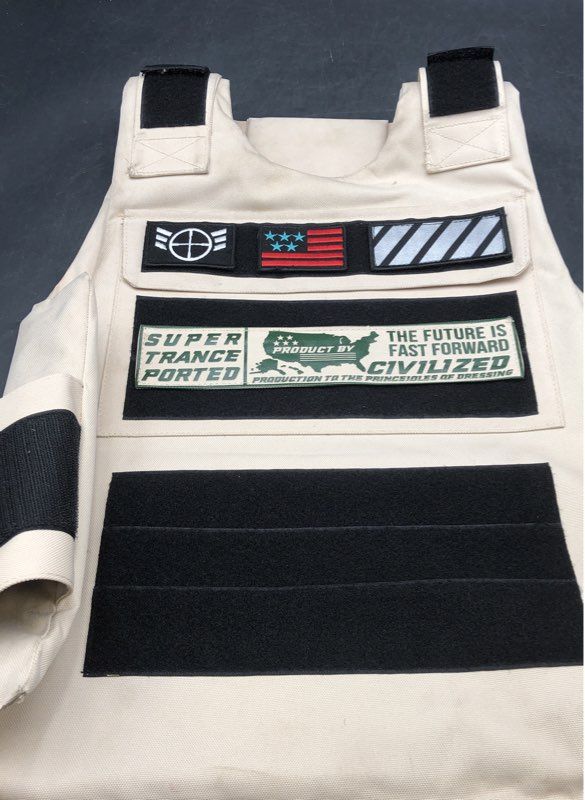 Civilized Men's Beige Tactical Utility Fashion Graphic Patch Vest MMXX CVLZ