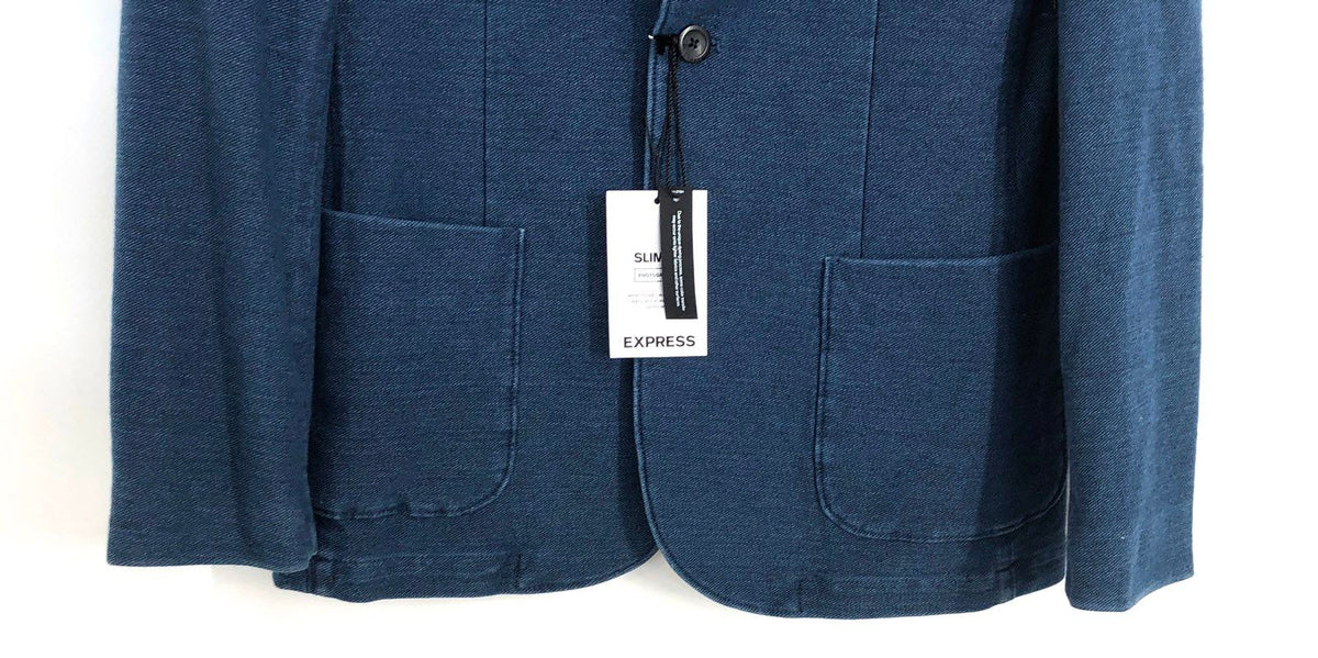Express Men's Blue Slim Fit Knit Denim Blazer Jacket Sz S NWT