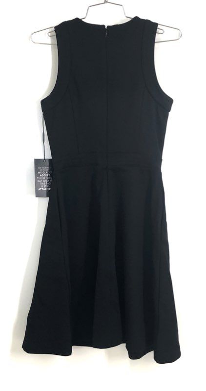 White House Black Market Women's Black Sleeveless Crest Button Dress Sz 00 NWT