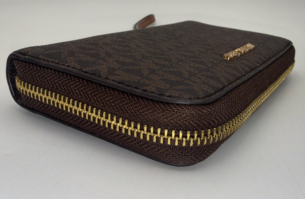 Michael Kors Brown Monogram Jet Set Travel Continental Zip Around Wristlet