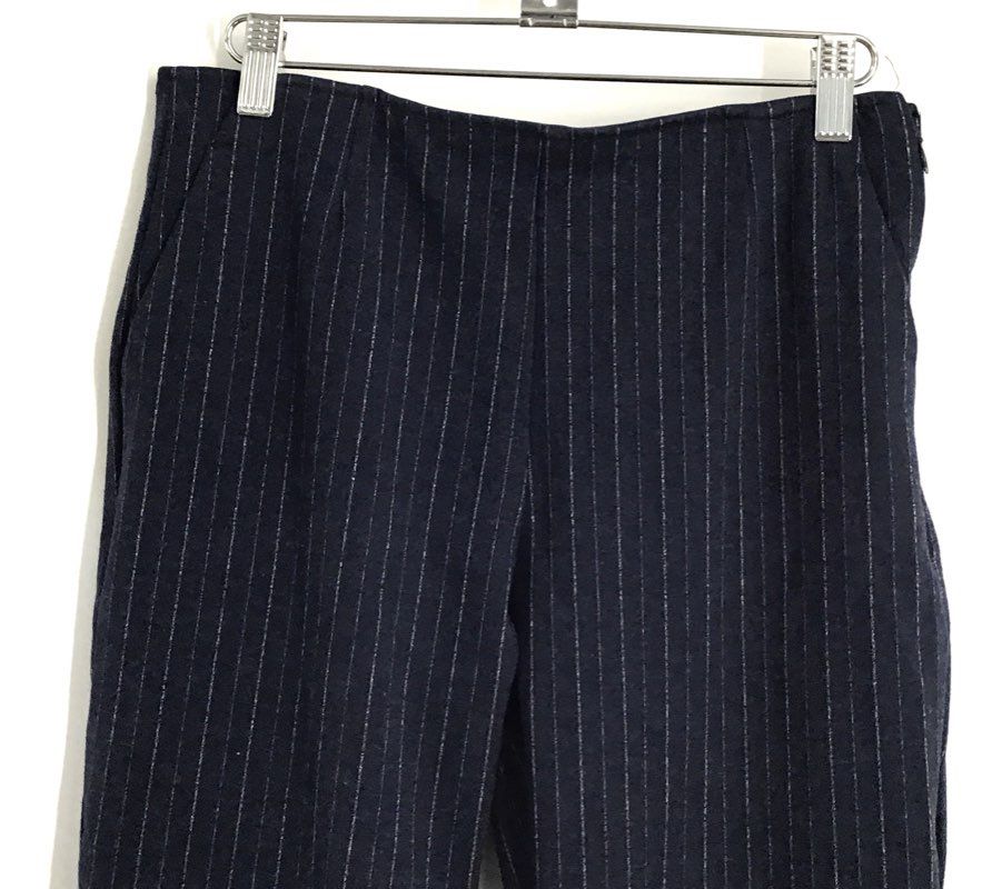 Gap Women's Navy Blue Pinstriped Crop Flare Pants Elastic Waist Side Zip Size 6