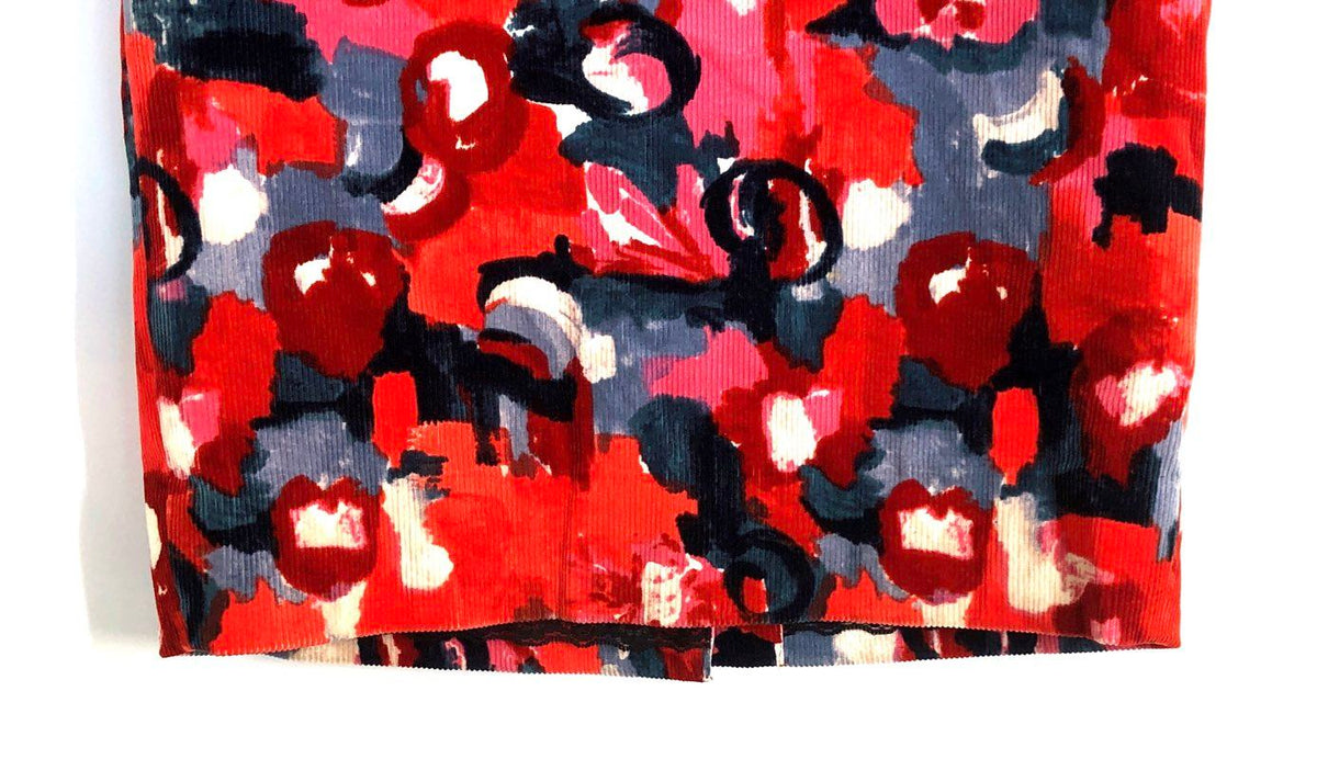 Vanessa Virginia Women's Red Abstract Floral Corduroy Pencil Skirt Sz 2