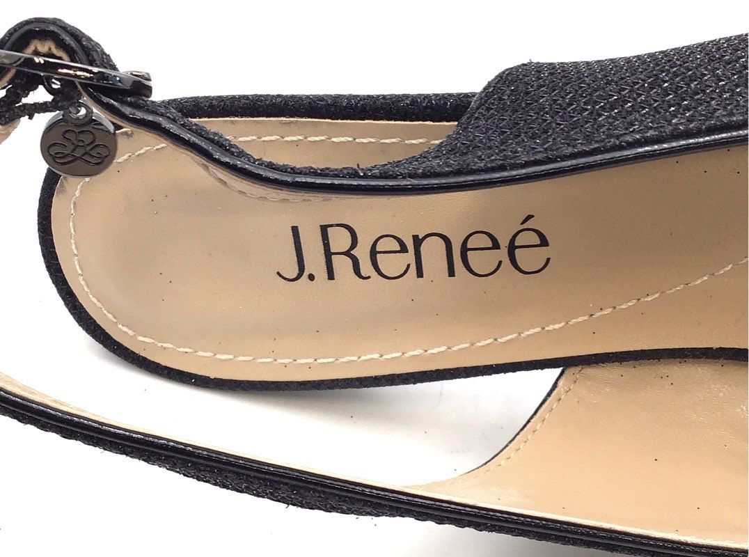 J.Renee Jenvey Black Glitter Peep Toe Slingback Kitten Heel Pumps Size 8.5