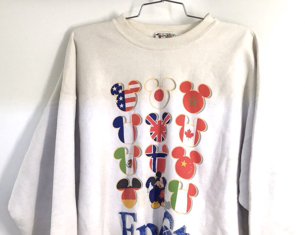 Vintage 90s Disney Epcot World Showcase Mickey Flag White Sweatshirt Sz XL