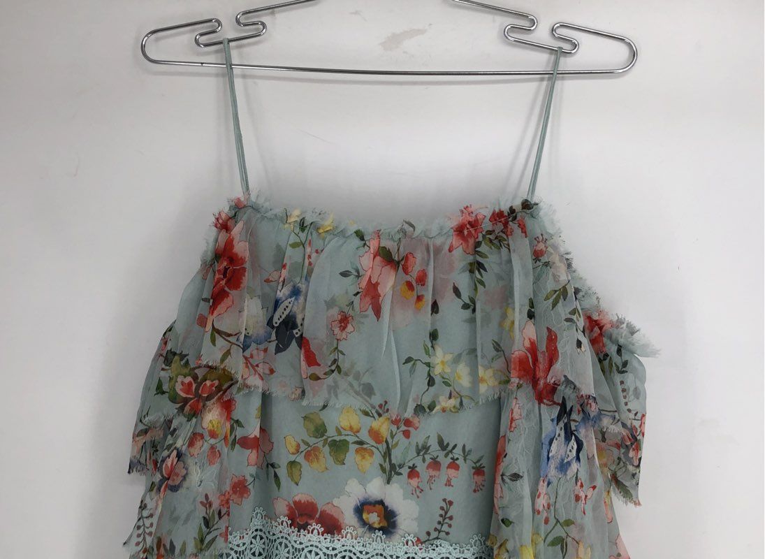 NWT alice + olivia Women's Clyde Floral Tiered Ruffle Lace Mini Dress Sz 4