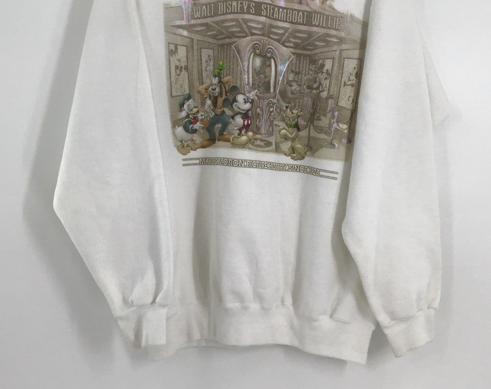 Disney Men&#39;s White Walt Steamboat Willie Pullover Sweatshirt - Size Large