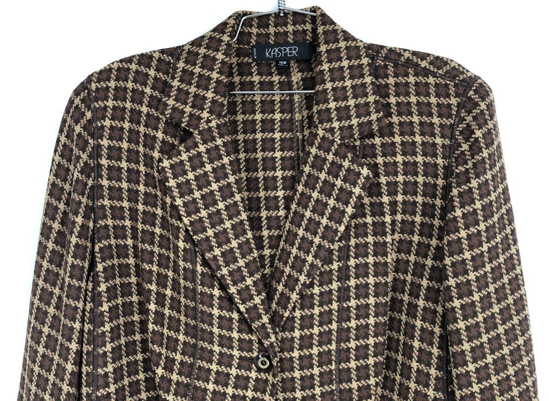 NWT Kasper Women's Brown Plaid Blazer - Size 16W