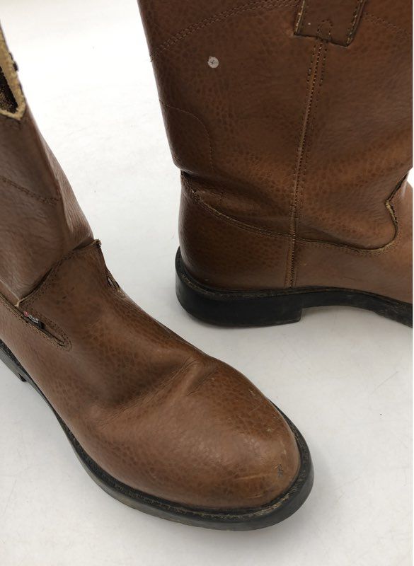 Justin 4760 Tan Brown Leather Wellington Pull On Work Boots Men's Size 8.5D