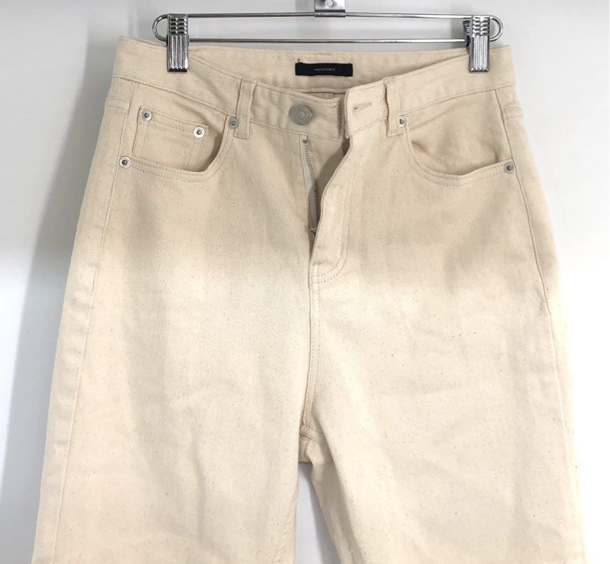 Mali Studios Women's Cream Ecru High Rise Straight Leg Denim Jeans Sz 27