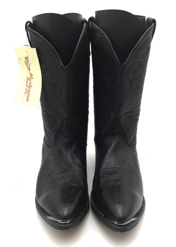 Masterson Boot Co. Black Leather Western Cowboy Boots Metal Toe Tips Women's 12