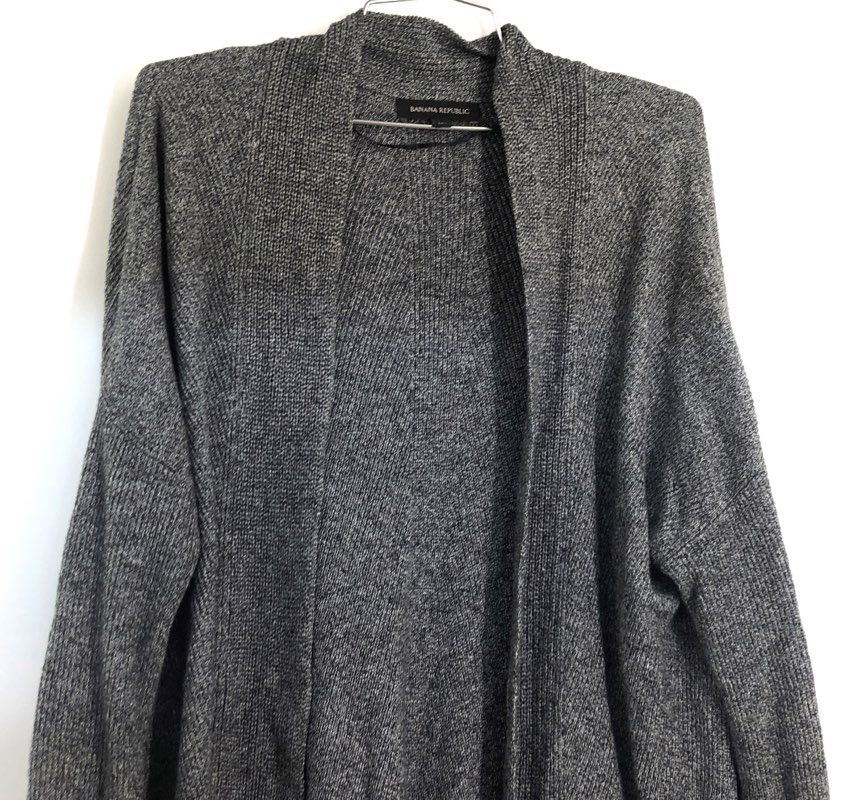 Banana Republic Women's Gray Marl Open Front Cardigan Sweater Zipper Cuffs Sz M