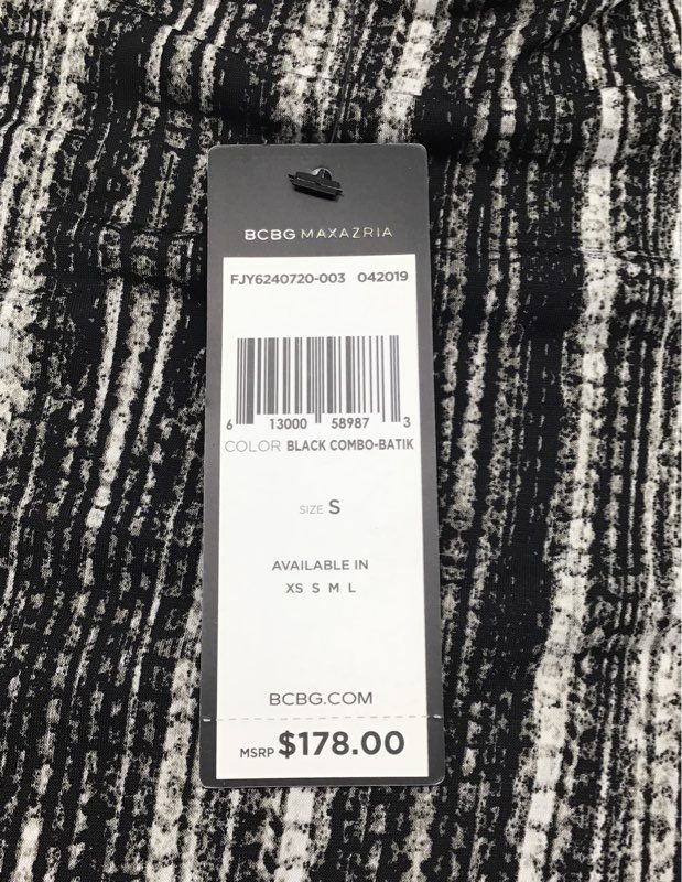 BCBGMAXAZRIA Women's Jersey Sheath Dress Black Batik Print NWT Long Sleeve Sz S