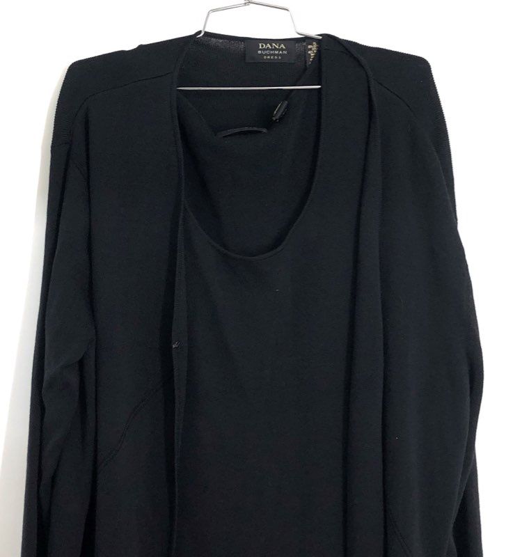 Dana Buchman Women's Black 2 Piece Knit Dress & Cardigan Set XL NWT
