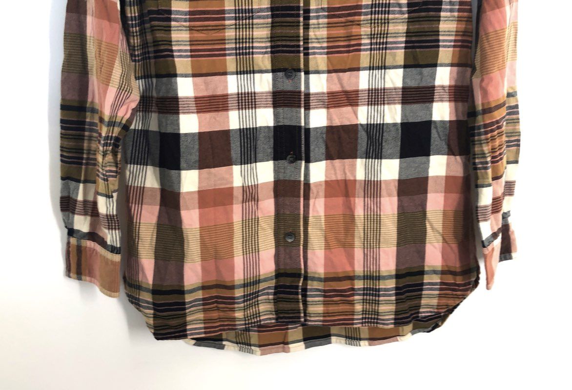 Madewell Women's Pink Brown Plaid Button Down Shirt Long Sleeve Pockets Sz XS