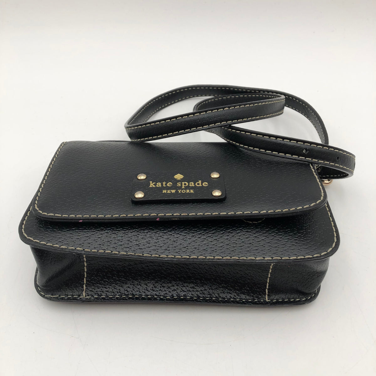 Kate Spade Black Leather Lena Mini Flap Crossbody Bag Gold Hardware COA