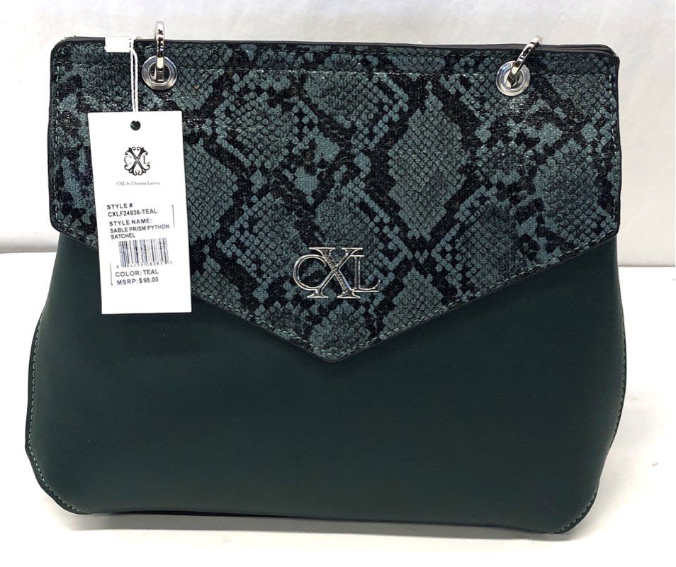 NWT CXL Christian Lacroix Teal Sable Prism Python Satchel Handbag Silver