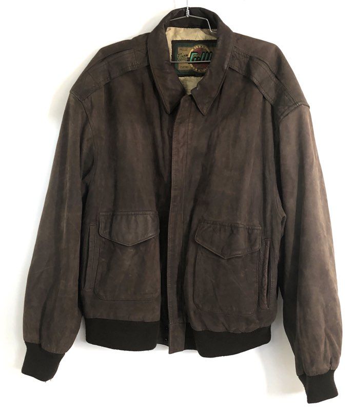 Vintage 90s G-III Men's Brown Leather Bomber Jacket Global Identity Map Sz XL