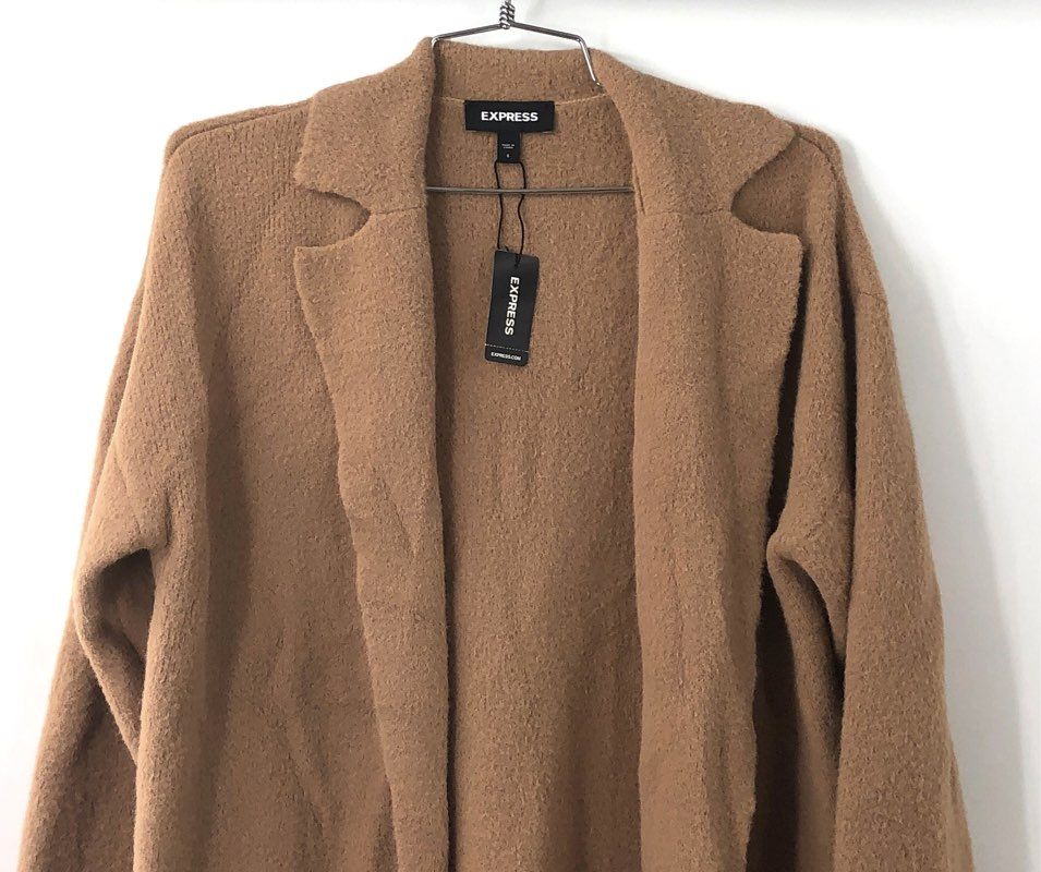 Express Women's Tan Teddy Coatigan Duster Cardigan Sweater Sz S NWT