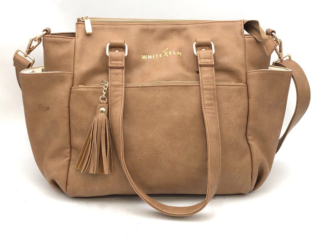 White Elm Brown Vegan Leather Diaper Bag Tote Handbag