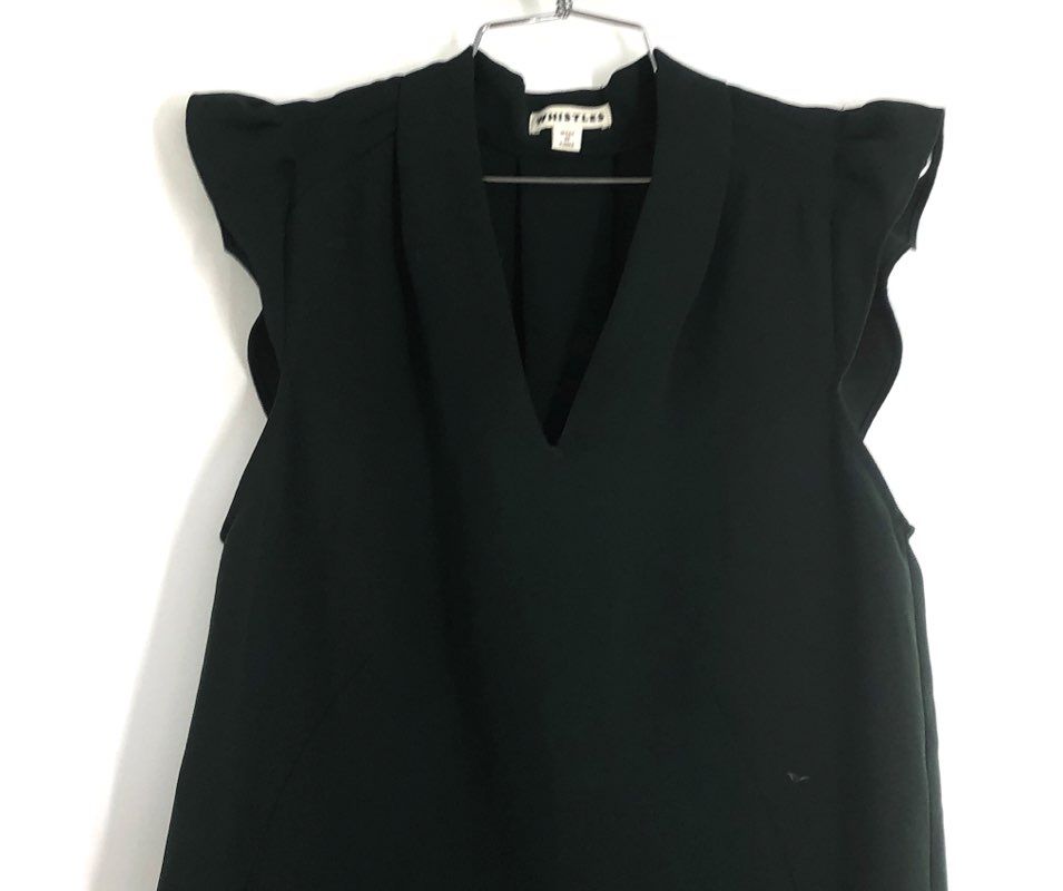 Whistles Women's Dark Green Flutter Sleeve V-Neck Crepe Shift Dress Sz 2