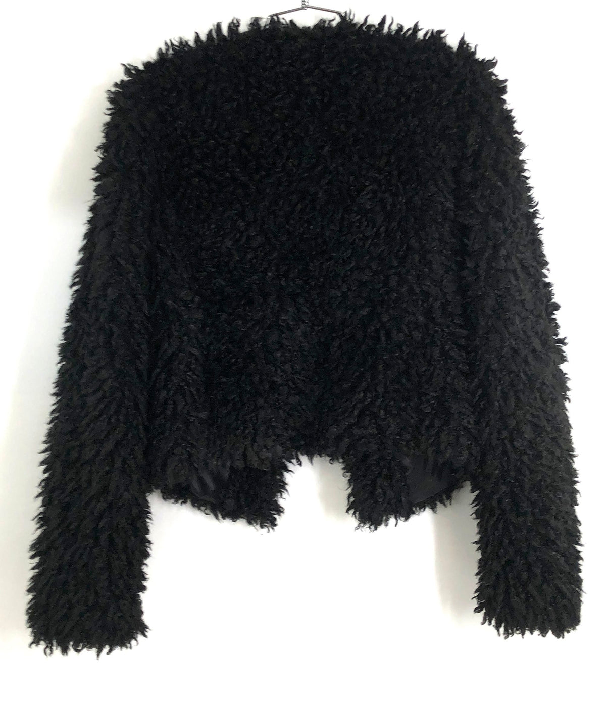 UGG Women's Black Kianna Faux Fur Shaggy Open Front Cropped Jacket Sz L