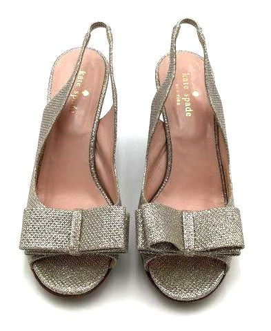 Kate Spade New York Charm Silver Glitter Slingback Heels- Size: 6.5 (+COA)