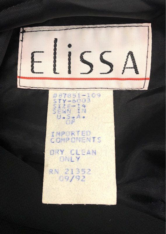 Vintage 90s Elissa Womens Black Ruched Chiffon Cocktail Dress Sz 14