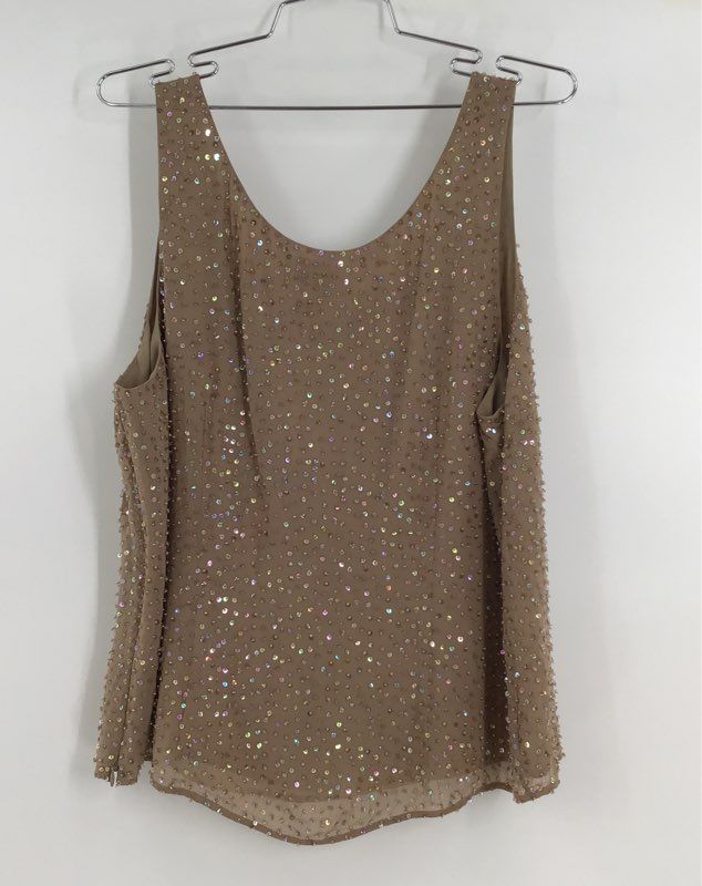 NWT Talbots Women&#39;s Brown Silk Sequin Sleeveless Scoop Neck Tank Top - Size 16