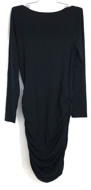 Express Women's Black Ruched Side Long Sleeve Scoop Neck Dress Sz M NWT