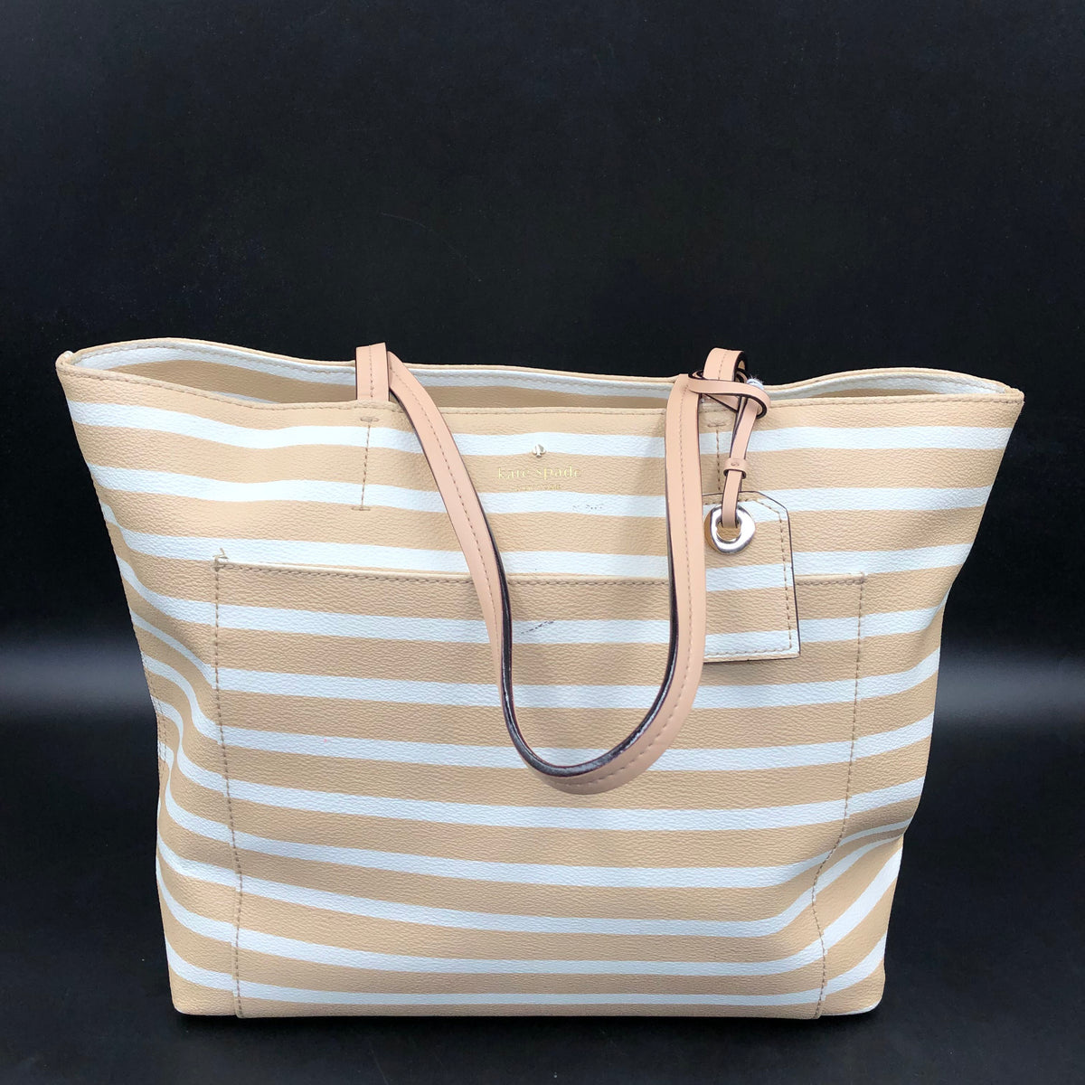 Kate Spade Camel Brown\White Leather 'Market Stripe' Tote Bag (+COA)