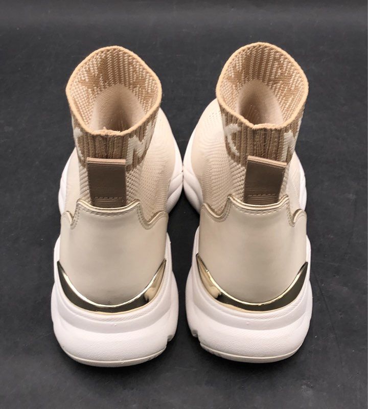 Michael Kors Skyler Knit Sock Sneaker Cream Gold High Top Bootie Size 6