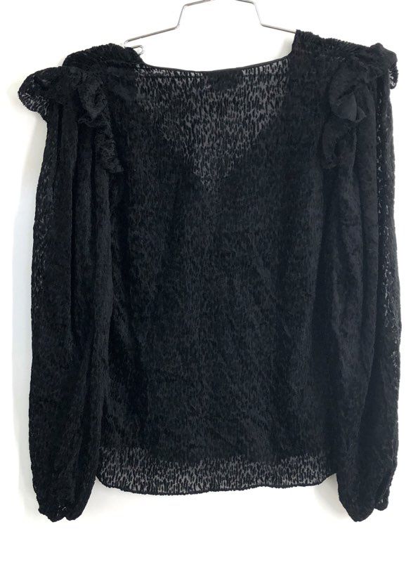 Tanya Taylor Women's Black Lucy Top Devore Animal Print Ruffle Sz XS NWT