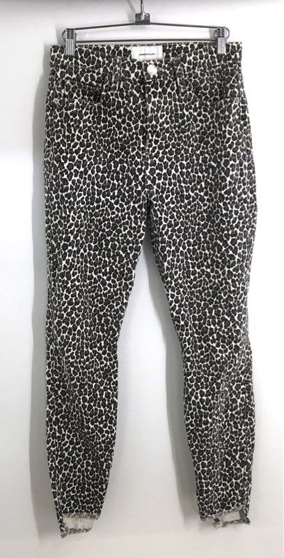 Current/Elliott Women's Snow Leopard Highwaist Stiletto Slit Step Hem Jeans 26