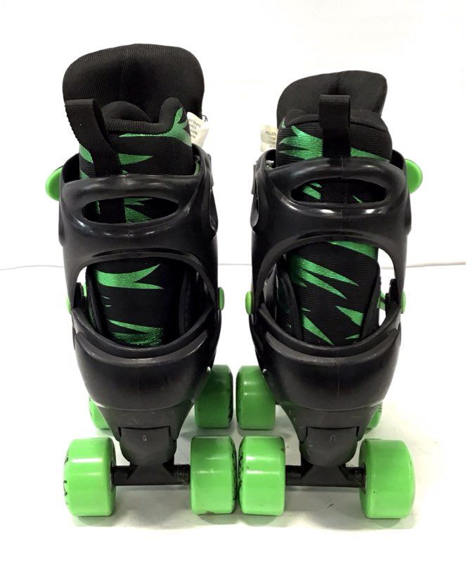 Roller Derby Tracer Adjustable Quad Roller Skates Black Green Youth Size 3-6